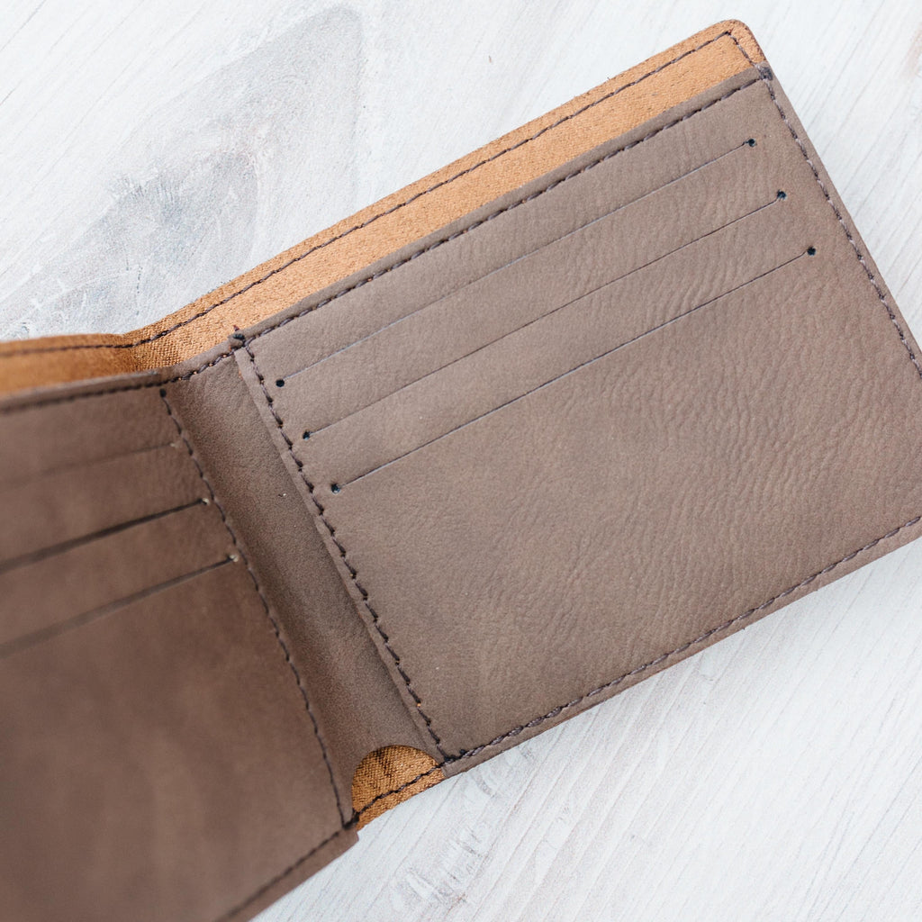 Engraved Wallet For Dad – Brown Leather Slim Bifold Wallet With Card Slots