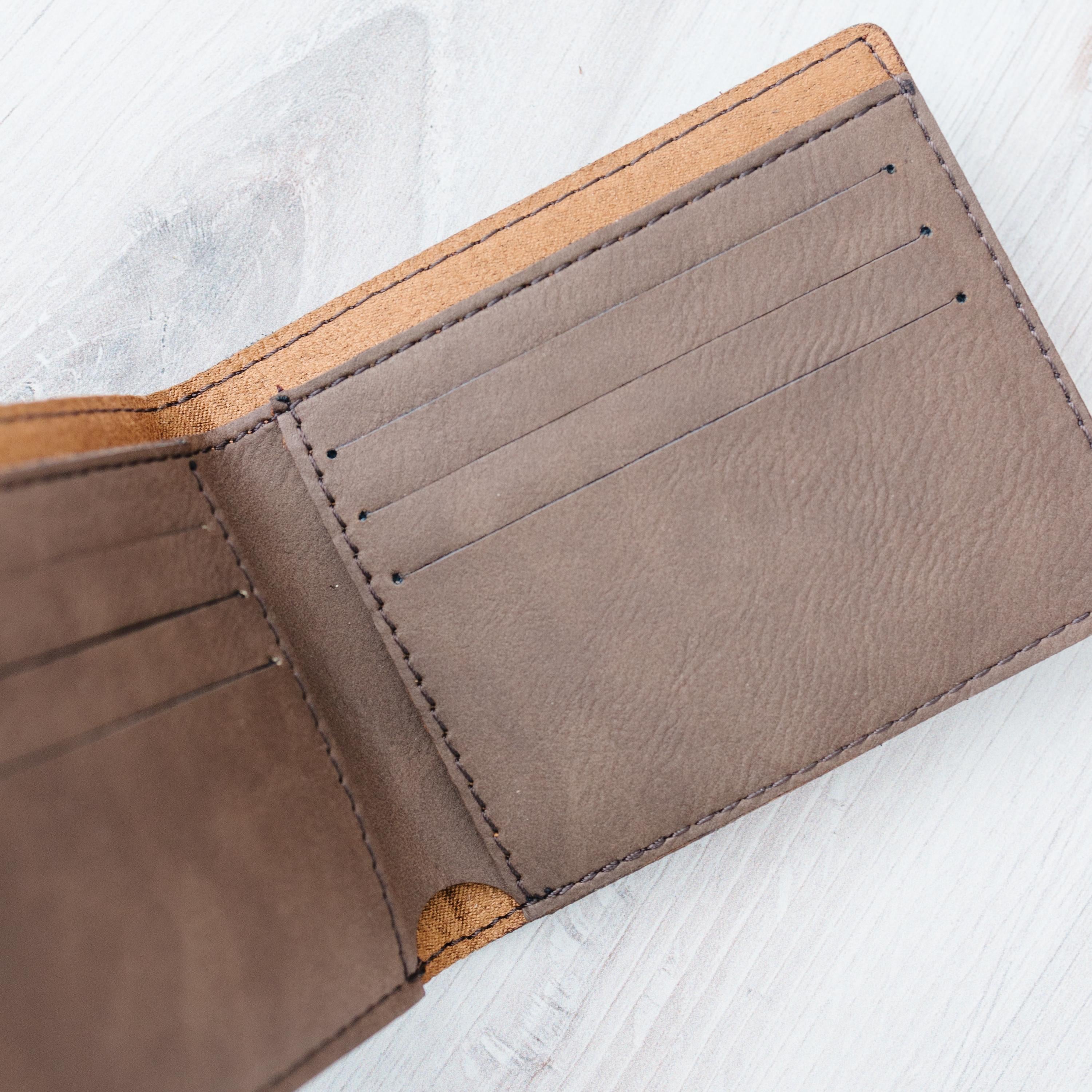 Engraved Wallet For Dad – Brown Leather Slim Bifold Wallet With Card Slots
