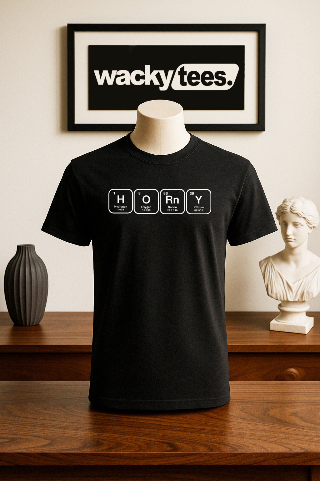 Periodic Table - Horny Science Lettering Funny Adult Humor Graphic Tee Shirt