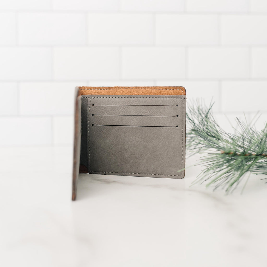 Engraved Wallet For Dad – Brown Leather Slim Bifold Wallet With Card Slots