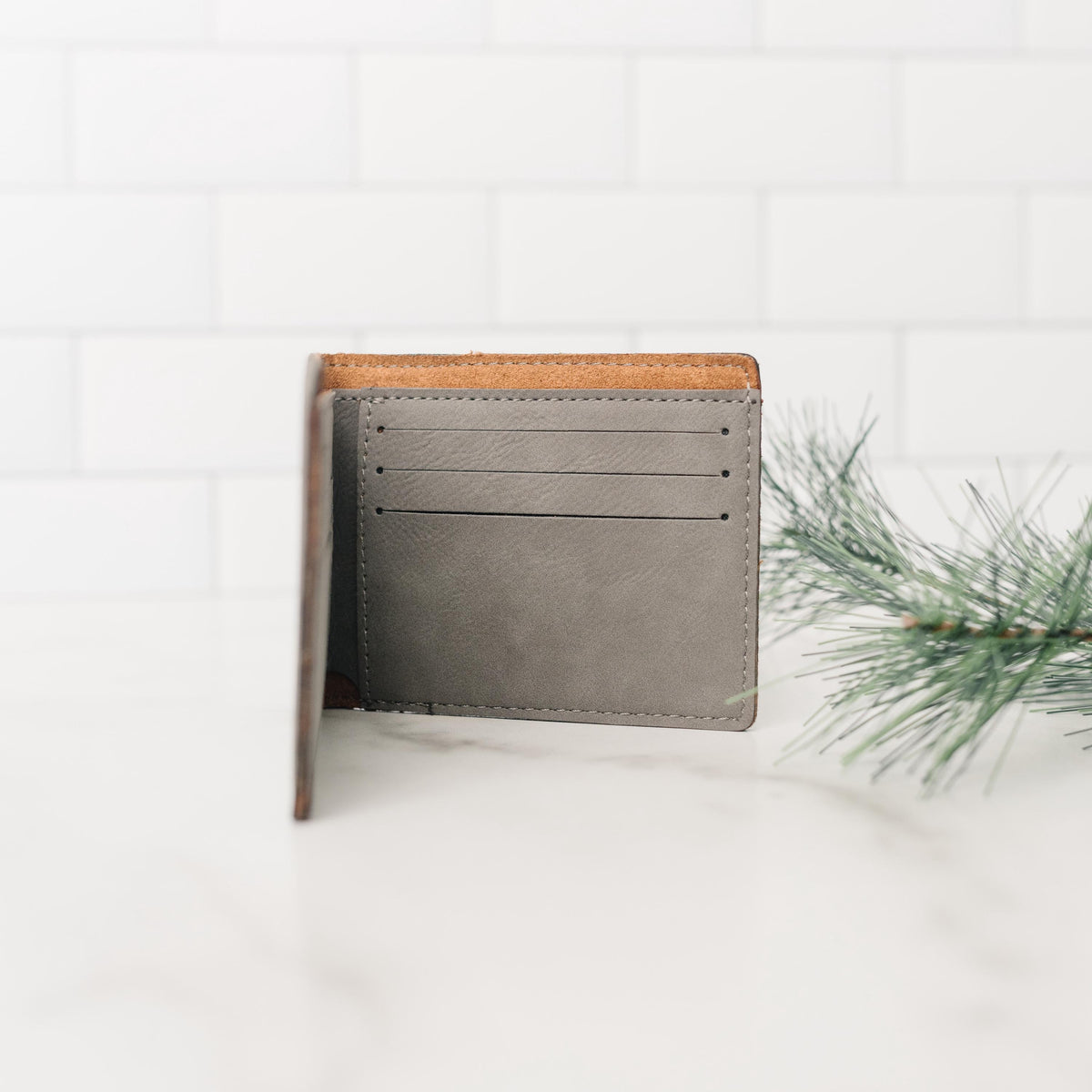 Engraved Wallet For Dad – Brown Leather Slim Bifold Wallet With Card Slots